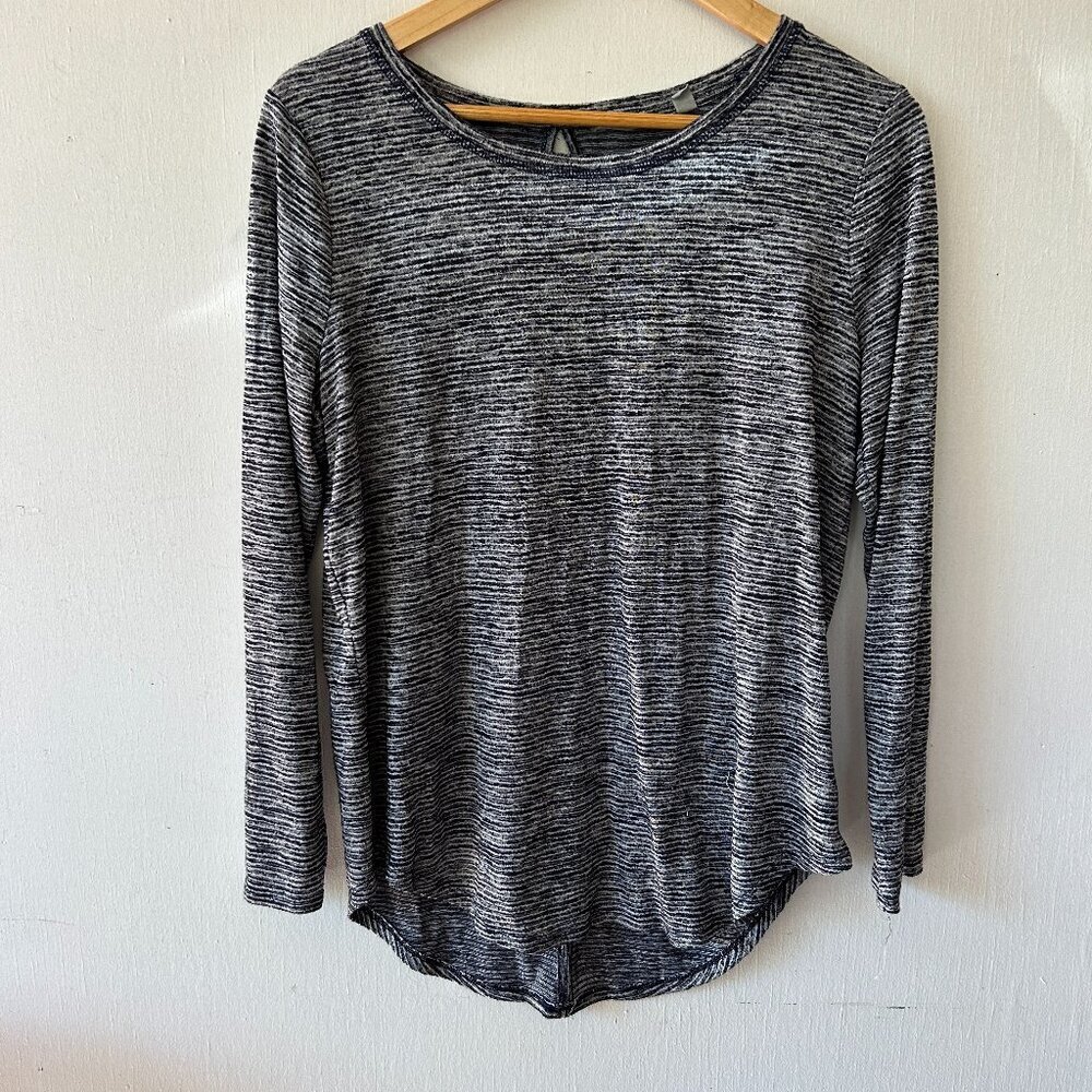 Athleta Long Sleeve Top Womens Large Blue Striped Boatneck Rear Cut Out Active